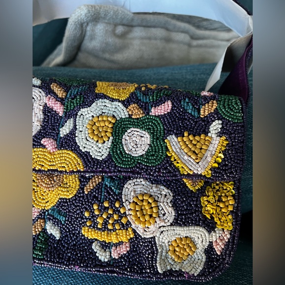 NWT Sol and Mer Floral Purple Beaded Women's Bag - Picture 5 of 8